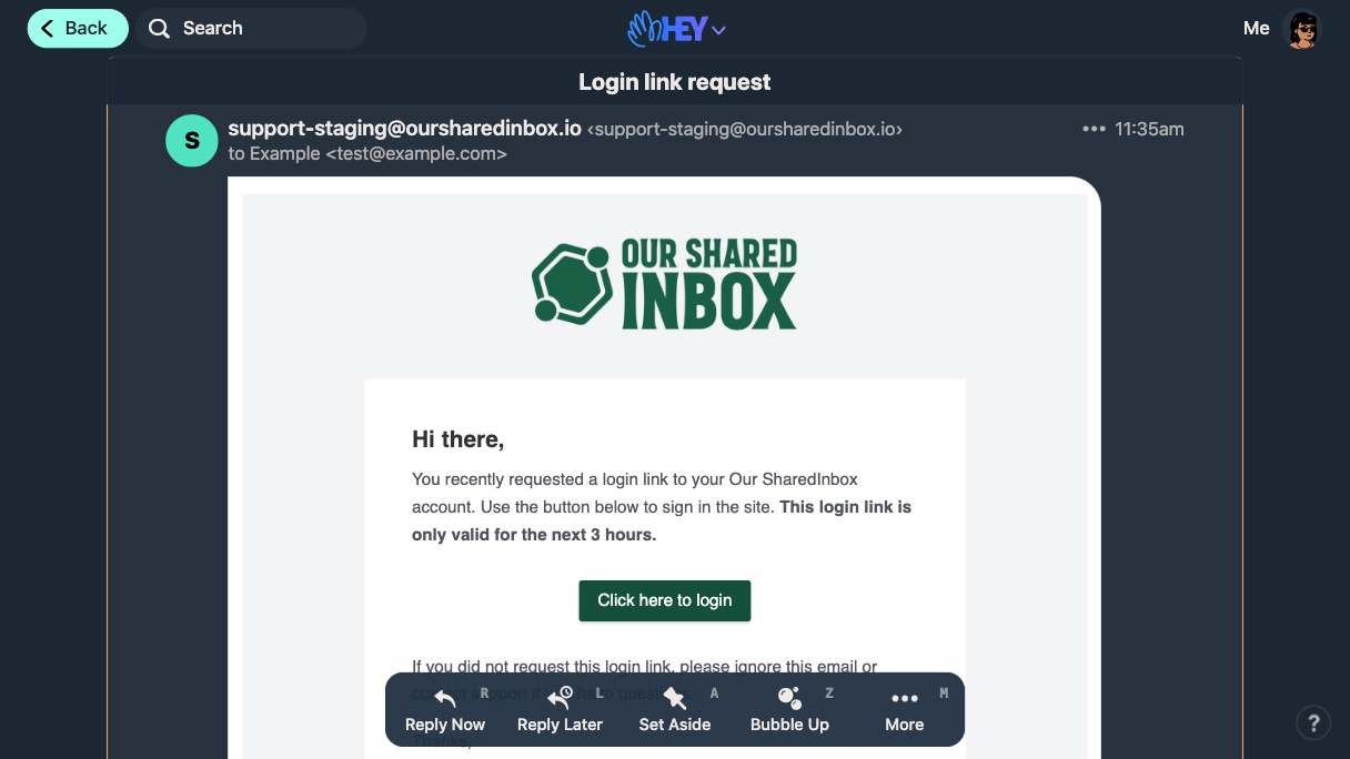 Screenshot of magic link sign in email